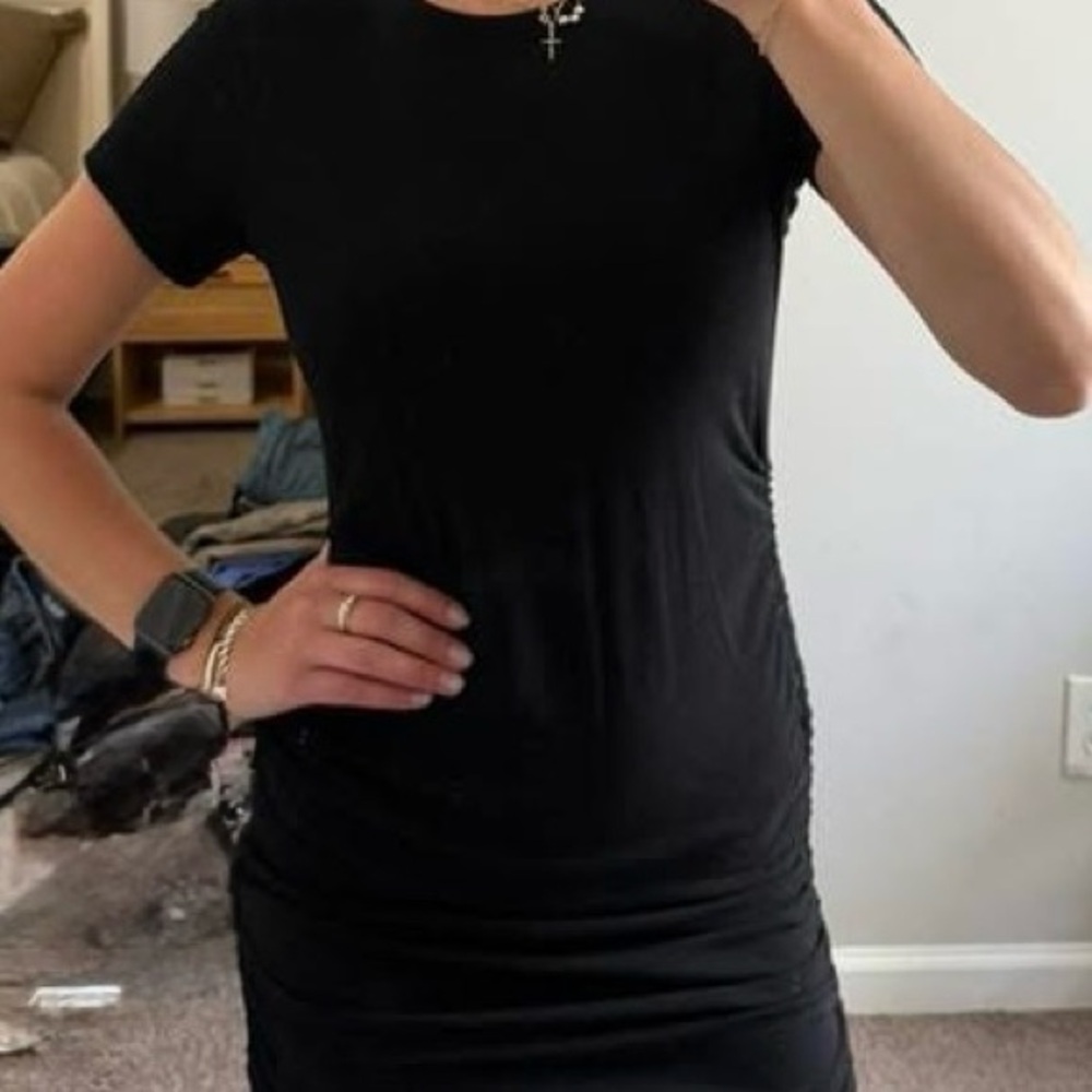 Black Ruched T-Shirt Dress